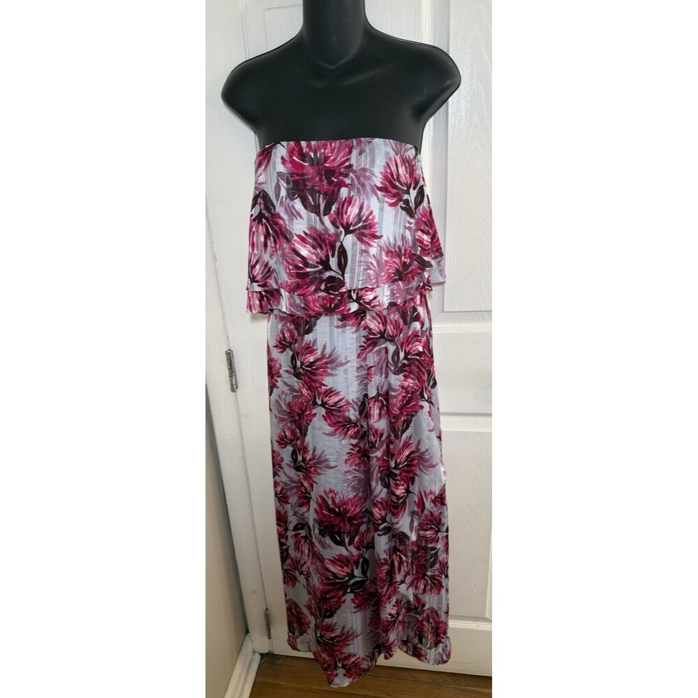BANANA REPUBLIC Pink Floral Print Strapless Maxi Dress Size 10 petite